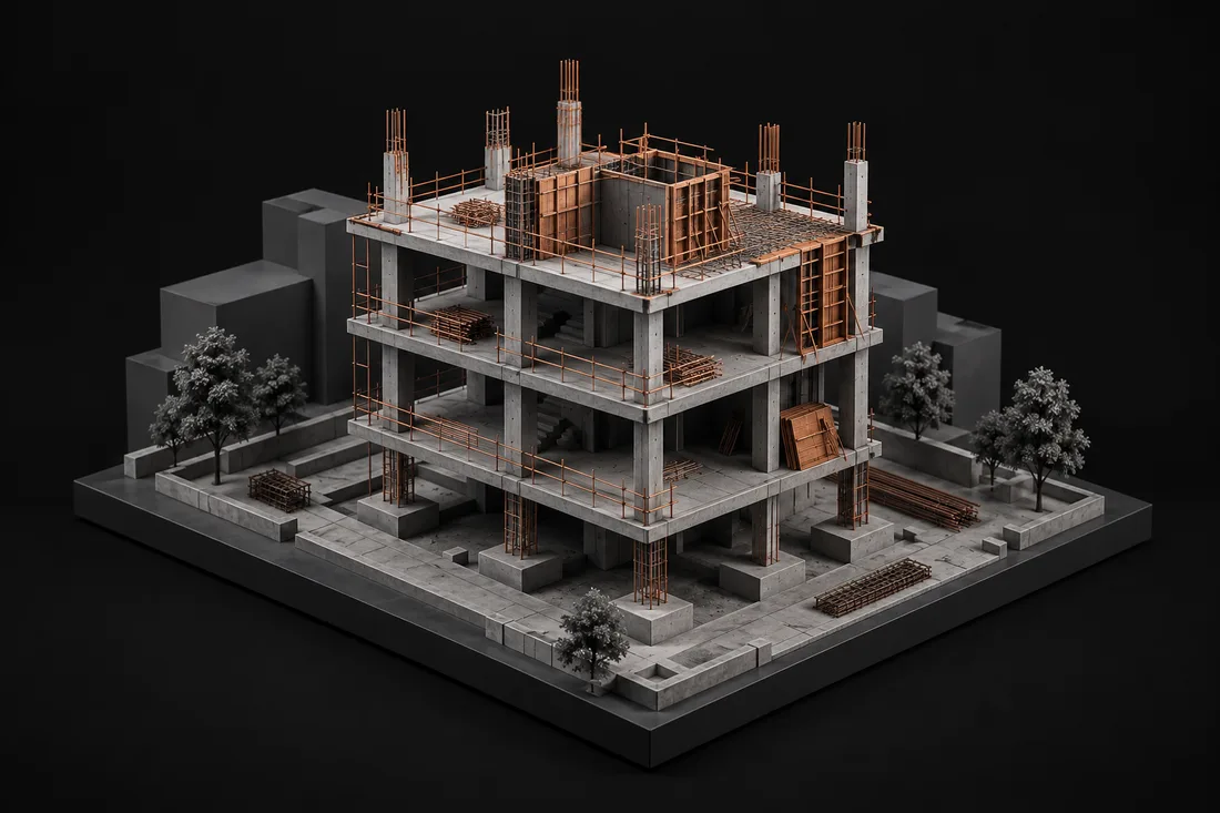 ماکت مفهومی ساختمان در مرحله اسکلت