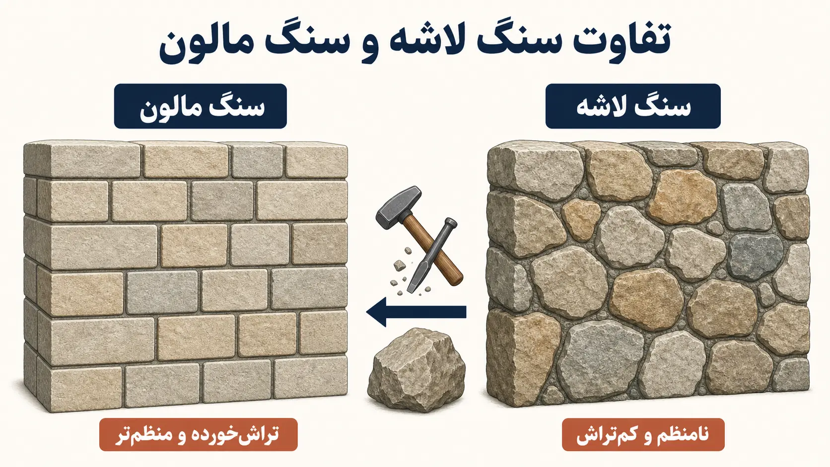 تفاوت سنگ مالون تراشخورده با سنگ لاشه نامنظم